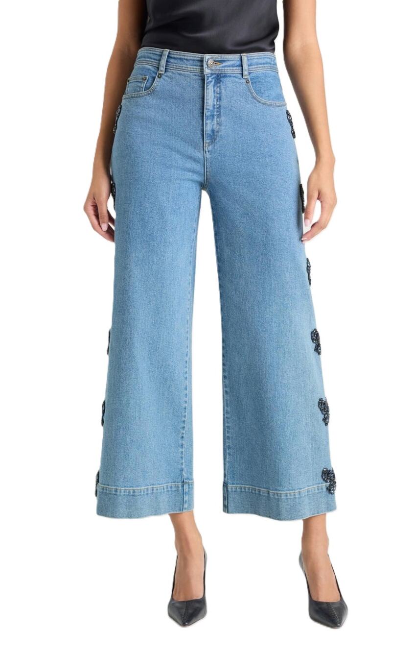 Cinq à Sept Women Blue Haze/Sapphire Rhinestone Bow Betsy Ankle Jeans Size US 2
